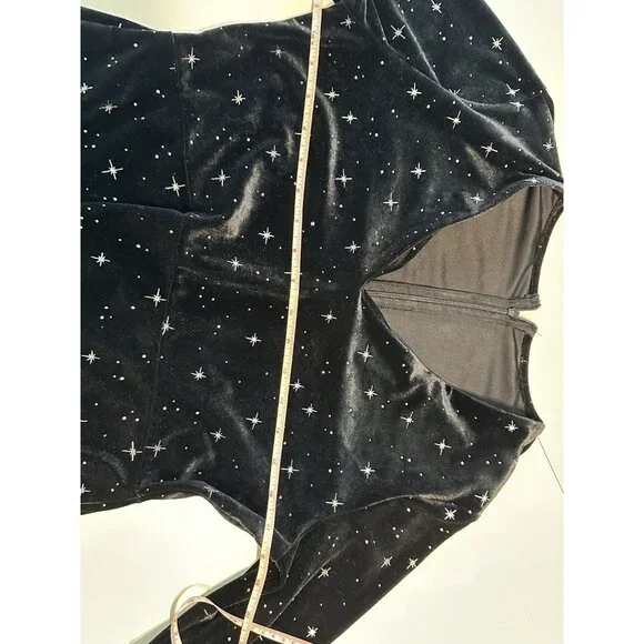 Cider Velvet V Neck Flare Bell Sleeve Sun Moon Celestial Dress Black SZ L - Picture 7 of 9